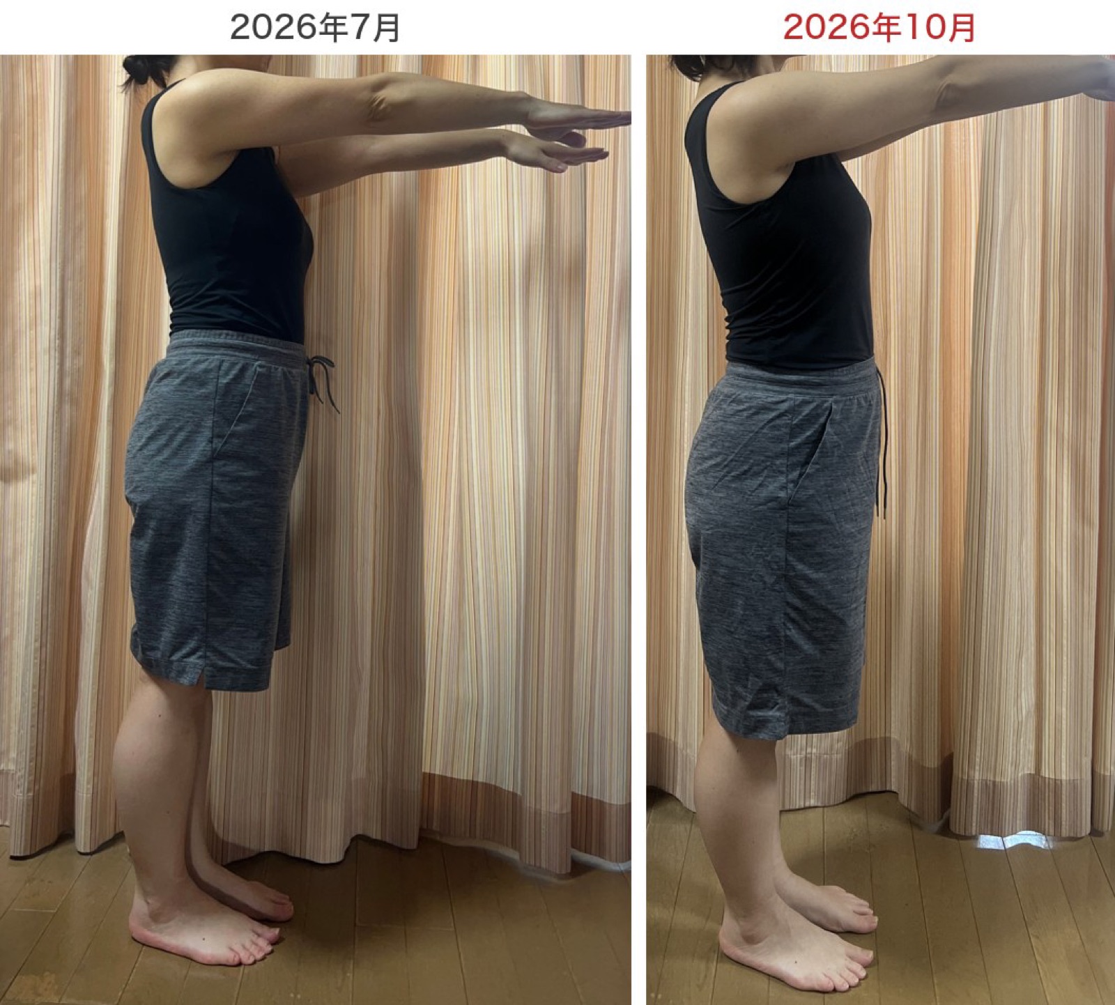 2026年7月・2026年10月の体型比較（横から）